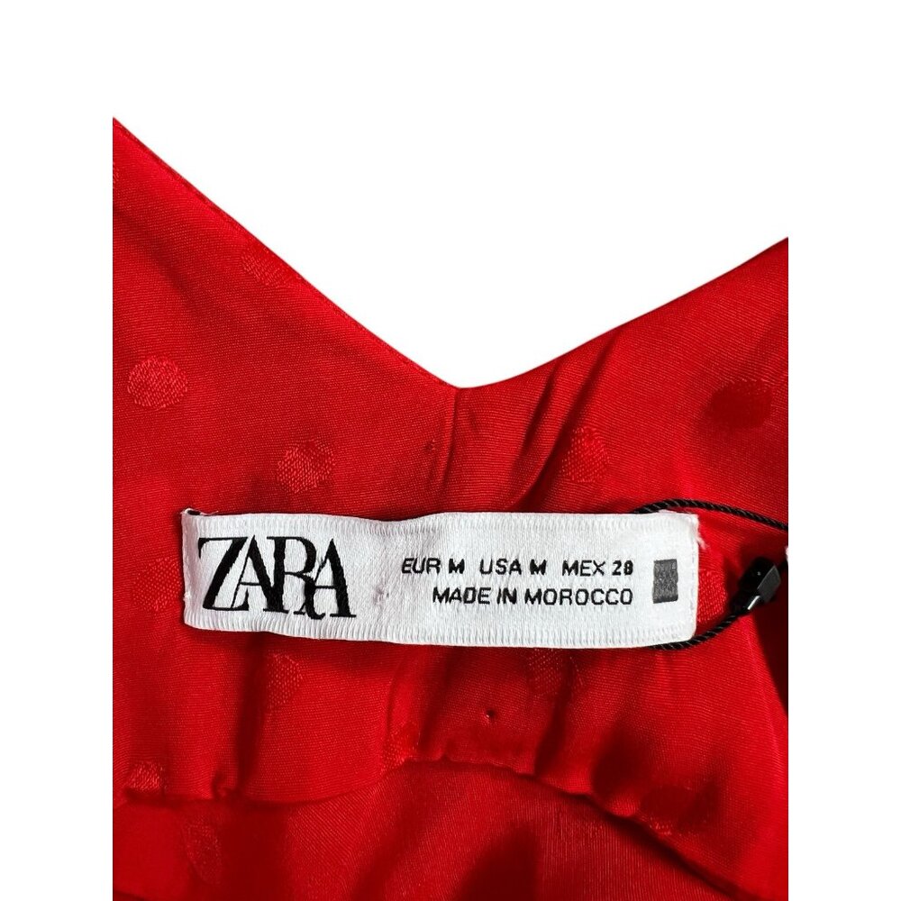 ZARA Women Red Jacquard Dotted Slip Dress Ruffle Medium Size Holiday Christmas - Picture 8 of 16